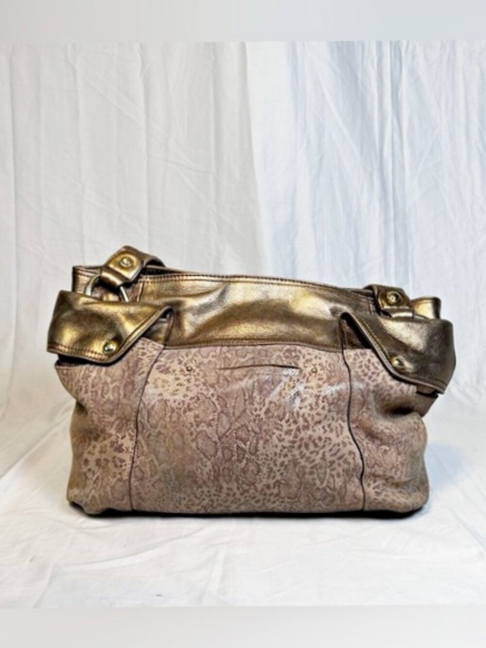 B Makowsky Large Metallic Gold Python Print Leath… - image 7